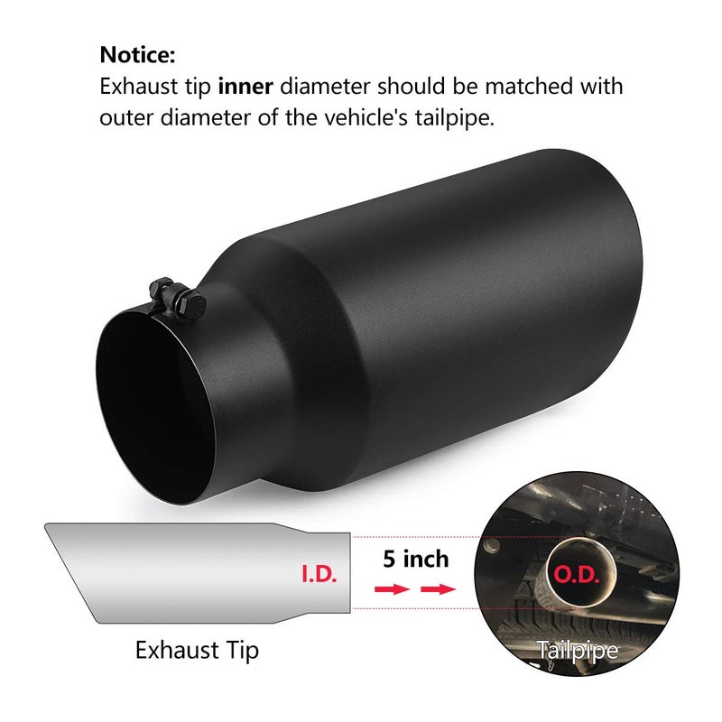 A-KARCK Exhaust Tip 5 Inch Inlet, 5â€ Inlet 7â€ Outlet 15â€ Long Black Coated Finish Muffler Tip For Truck Tailpipe, Stainless Steel Rolled Edge - Image 5